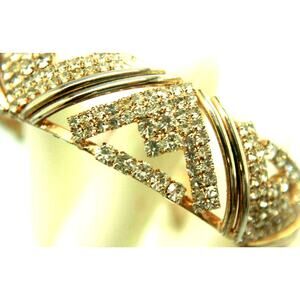 Vintage Art Deco Style Rhinestone Studded Cuff Bracelet 360 Hand Set Stones